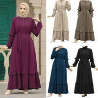 跨境回族保守女装中东妇女连衣裙纯色拉链套头长袖日常长裙abaya